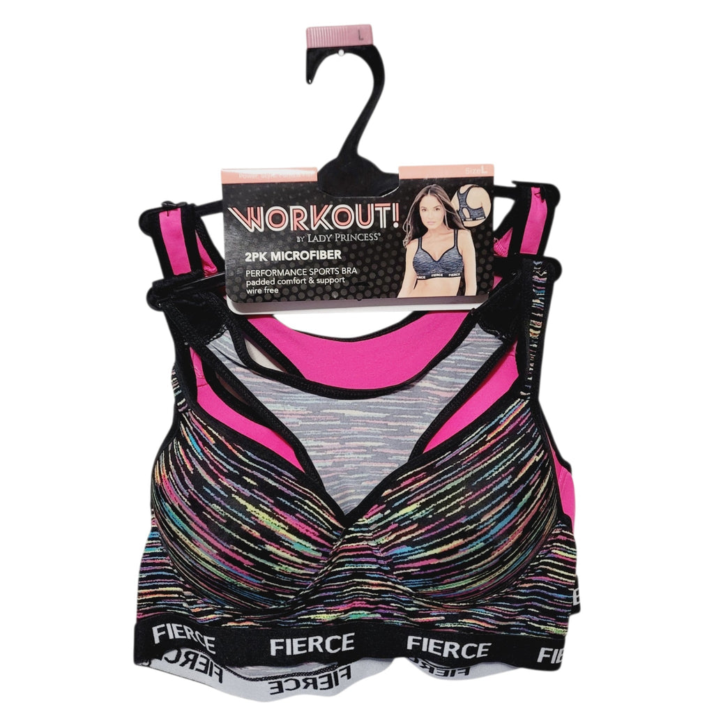 2-Pack Microfiber Performance Padded Sports Bra By Lady Princess With Comfort & Support Wire Free Size - L/36C