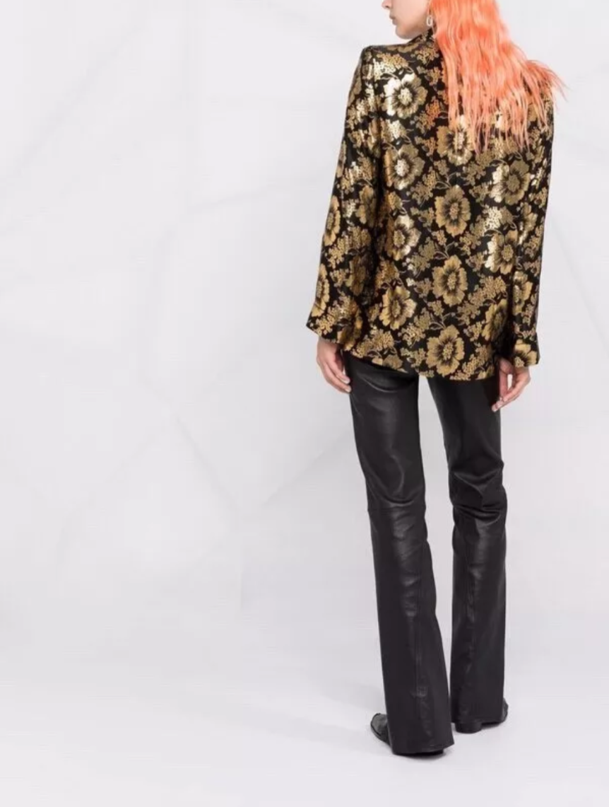 Saint Laurent Black Gold Floral Metallic Jacquard Blazer Jacket Size - 34 New MSRP. $3428