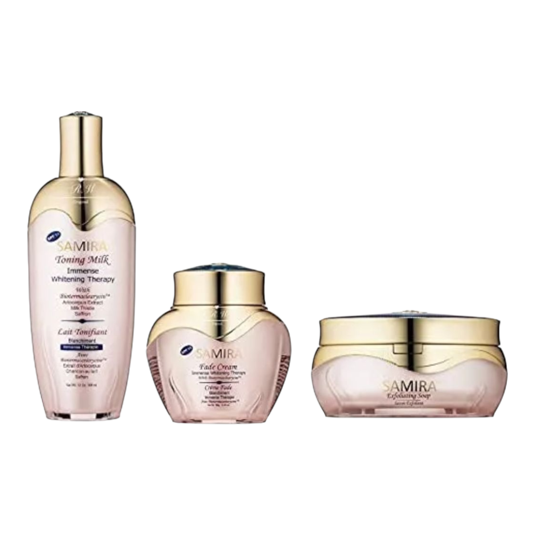 3-Piece Samira Immense Whitening Therapy Toning Milk 12oz, Fade Cream 3.4oz & Bar Soap 7oz