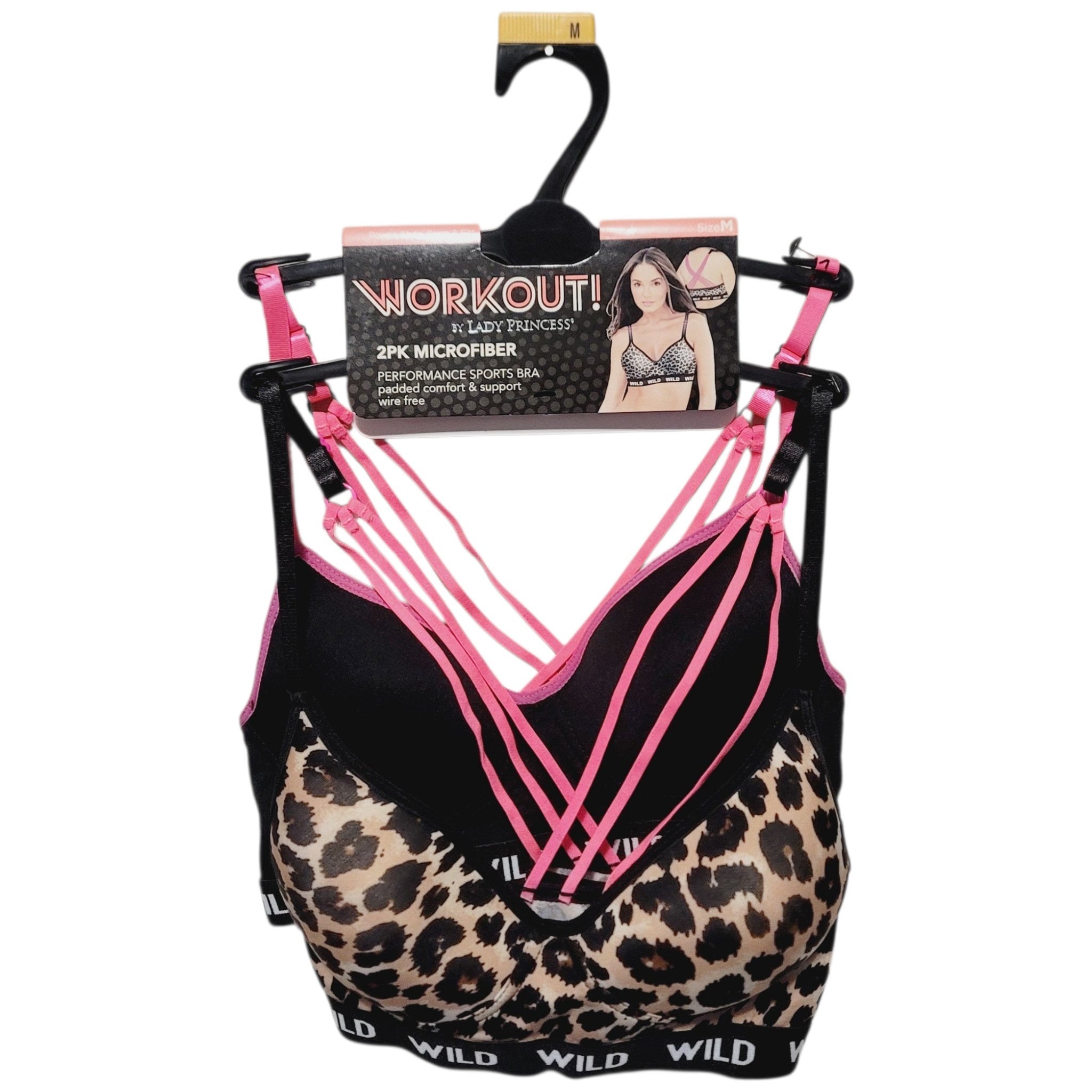 2-Pack Microfiber Performance Padded Sports Bra By Lady Princess With Comfort & Support Wire Free