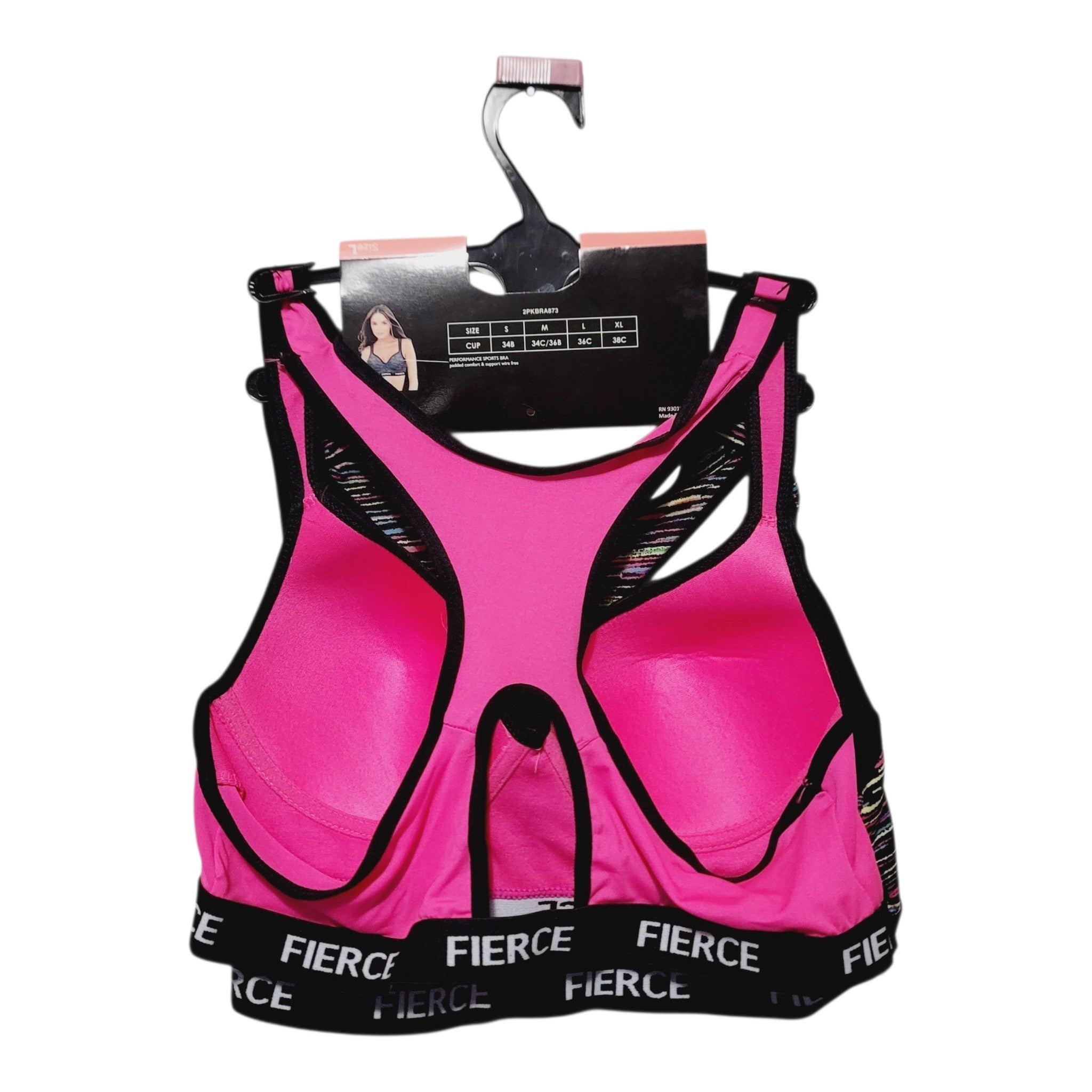2-Pack Microfiber Performance Padded Sports Bra By Lady Princess With Comfort & Support Wire Free Size - L/36C