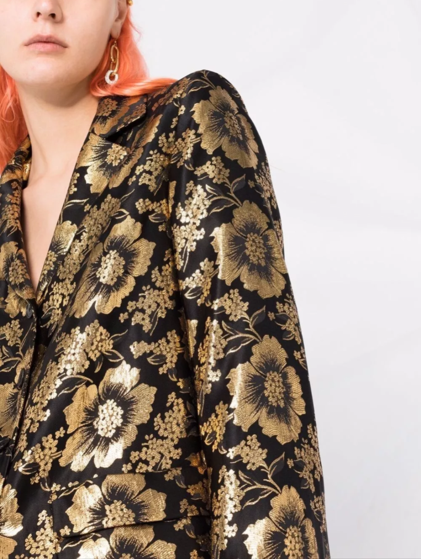 Saint Laurent Black Gold Floral Metallic Jacquard Blazer Jacket Size - 34 New MSRP. $3428