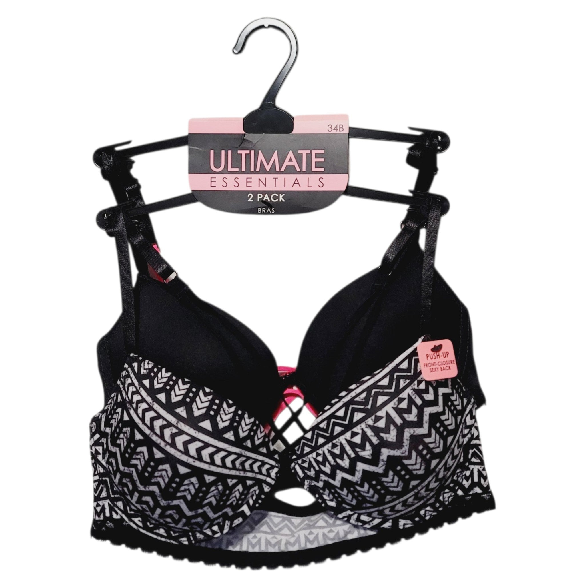 2-Pack Ultimate Essential Push-Up Front-Closure Sexy Back Bra Size - 34B