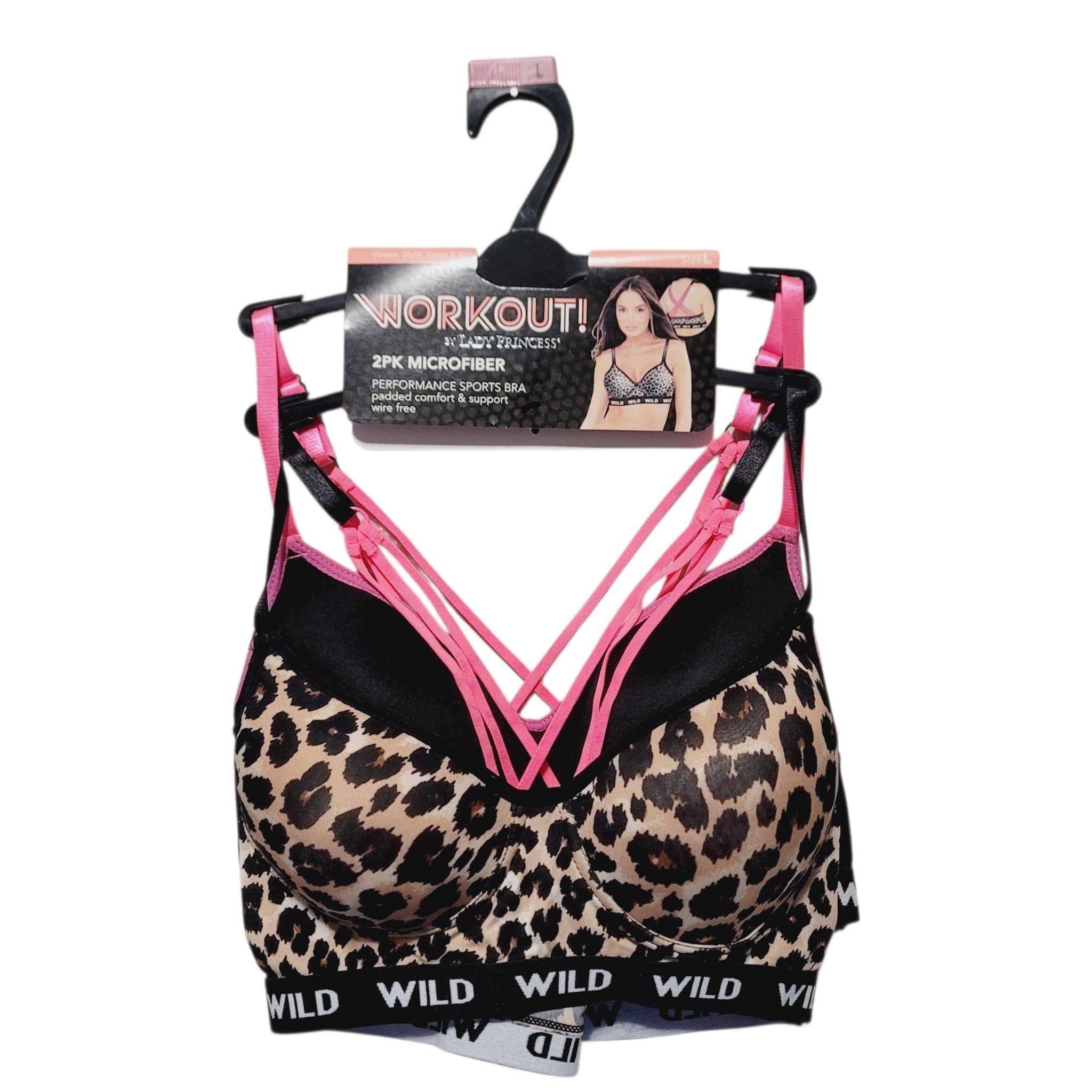 2-Pack Microfiber Performance Padded Sports Bra By Lady Princess With Comfort & Support Wire Free