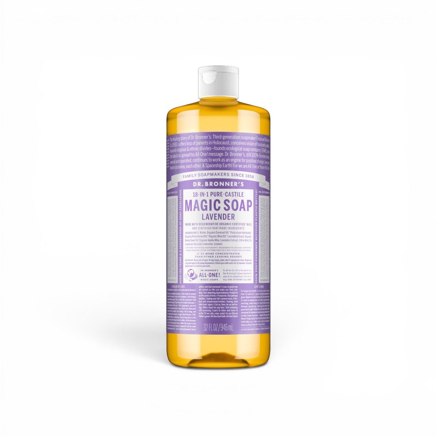 Dr Bronner's 18-in-1 Pure-Castile Magic Lavender Liquid Soap 32 oz