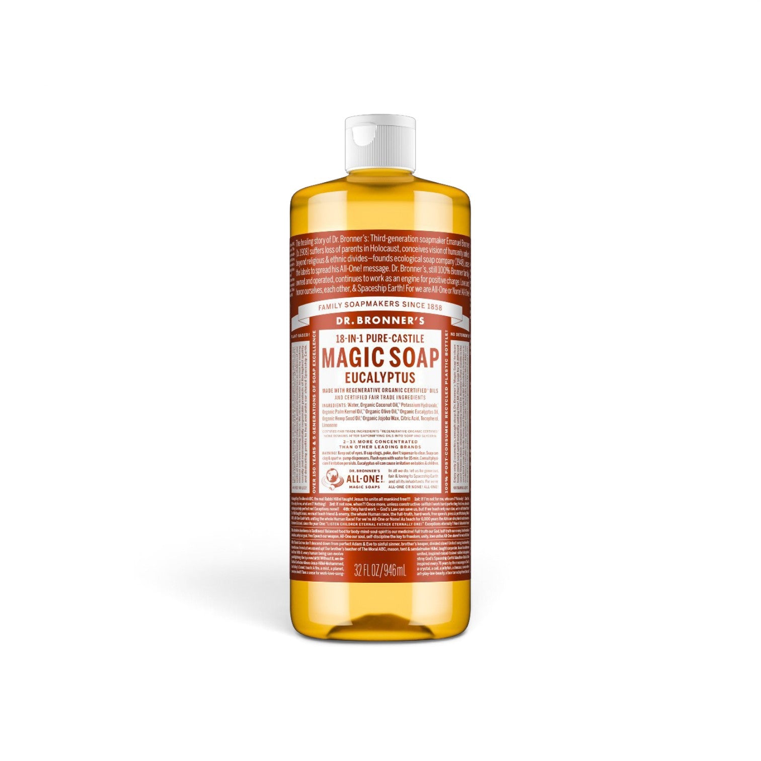 Dr Bronner's 18-in-1 Pure-Castile Magic Eucalyptus Liquid Soap 32 oz.