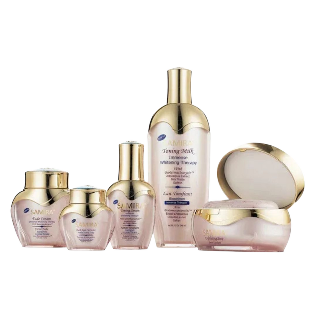 5-Piece Samira Immense Whitening Therapy Toning Milk, Cream, Spot Corrector, Serum & Bar Soap Set