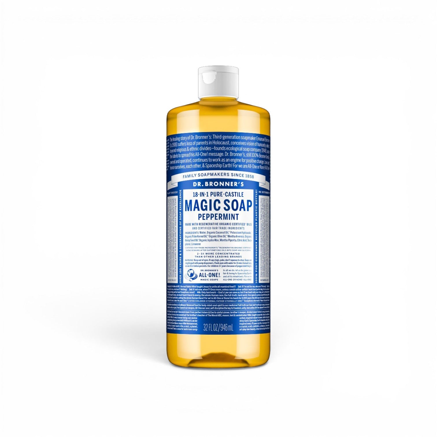 DR BRONNER'S 18-in-1 Pure-Castile Magic Peppermint Liquid Soap 32 oz.