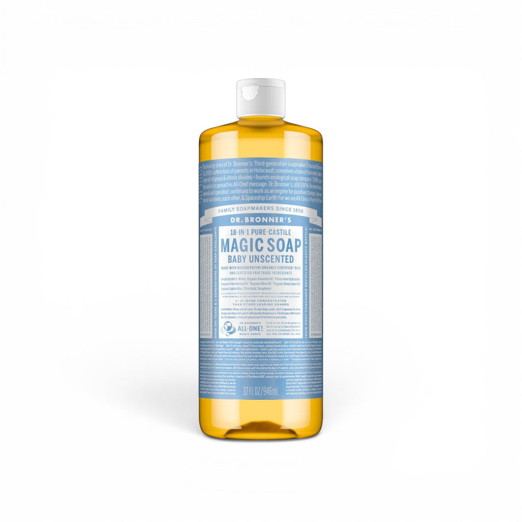 Dr Bronner's 18-in-1 Pure-Castile Magic Unscented Liquid Soap 32 oz.