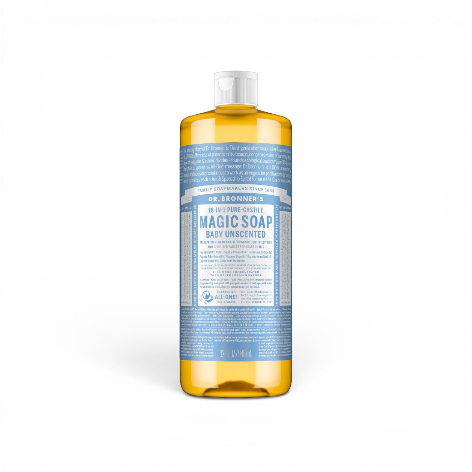 Dr Bronner's 18-in-1 Pure-Castile Magic Unscented Liquid Soap 32 oz.