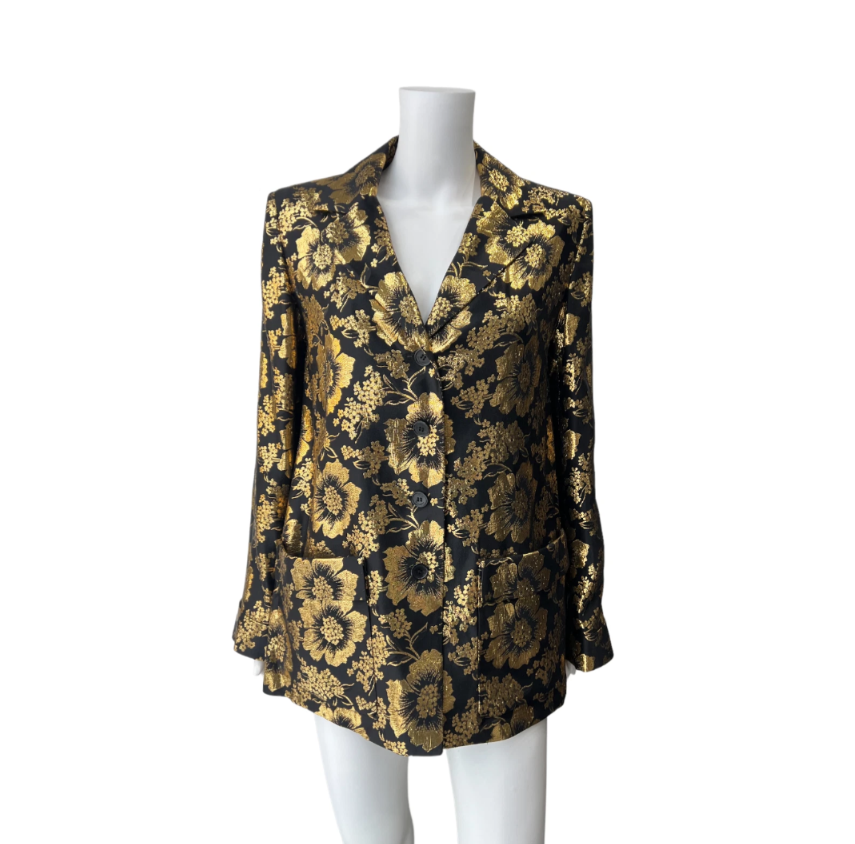 Saint Laurent Black Gold Floral Metallic Jacquard Blazer Jacket Size - 34 New MSRP. $3428