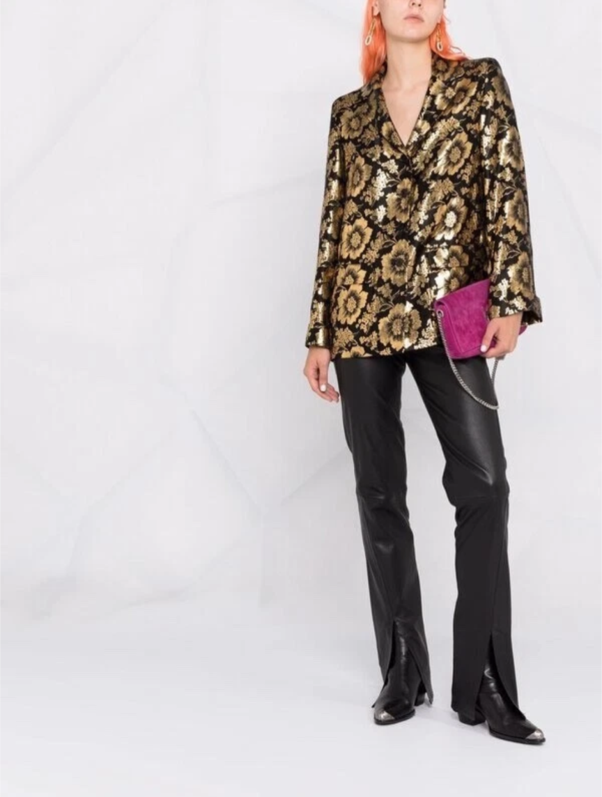 Saint Laurent Black Gold Floral Metallic Jacquard Blazer Jacket Size - 34 New MSRP. $3428