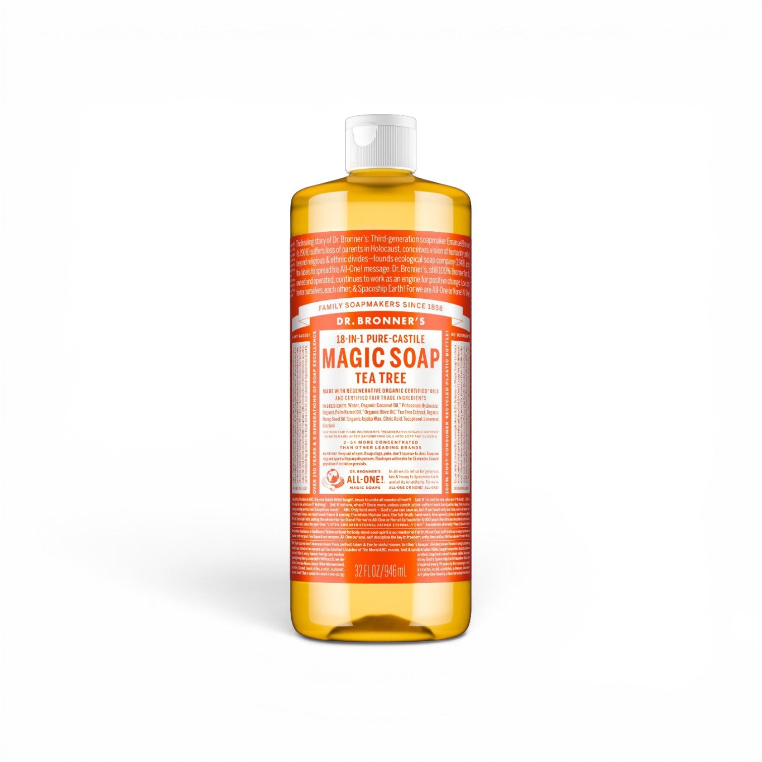 Dr Bronner's 18-in-1 Pure-Castile Magic Tea Tree Liquid Soap 32 oz.