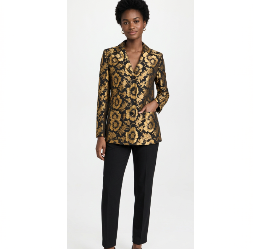 Saint Laurent Black Gold Floral Metallic Jacquard Blazer Jacket Size - 34 New MSRP. $3428