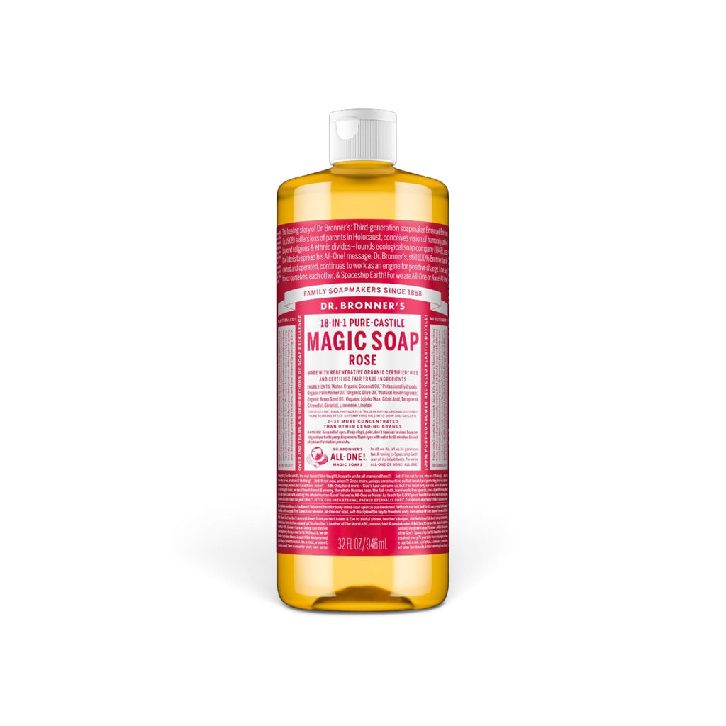 Dr Bronner's 18-in-1 Pure-Castile Magic Rose Liquid Soap 32 oz.