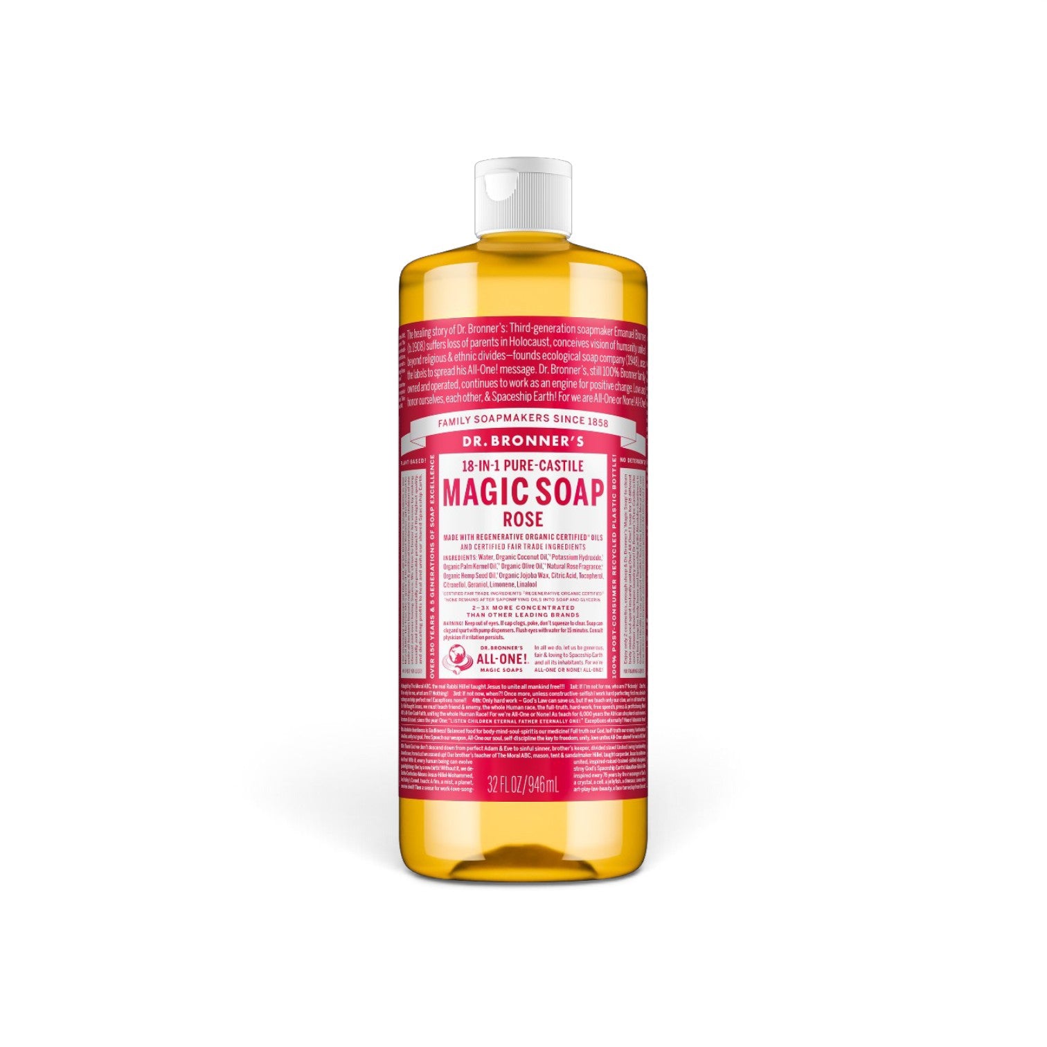 Dr Bronner's 18-in-1 Pure-Castile Magic Rose Liquid Soap 32 oz.