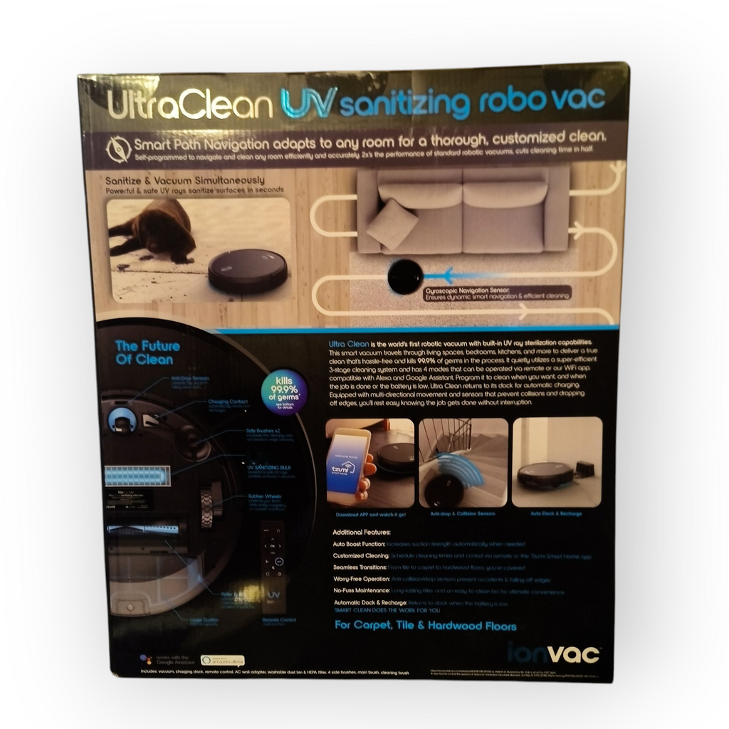 Tzumi - ionvacUV UltraClean Robovac With Smart Mapping and Sanitizing UV Light - Black