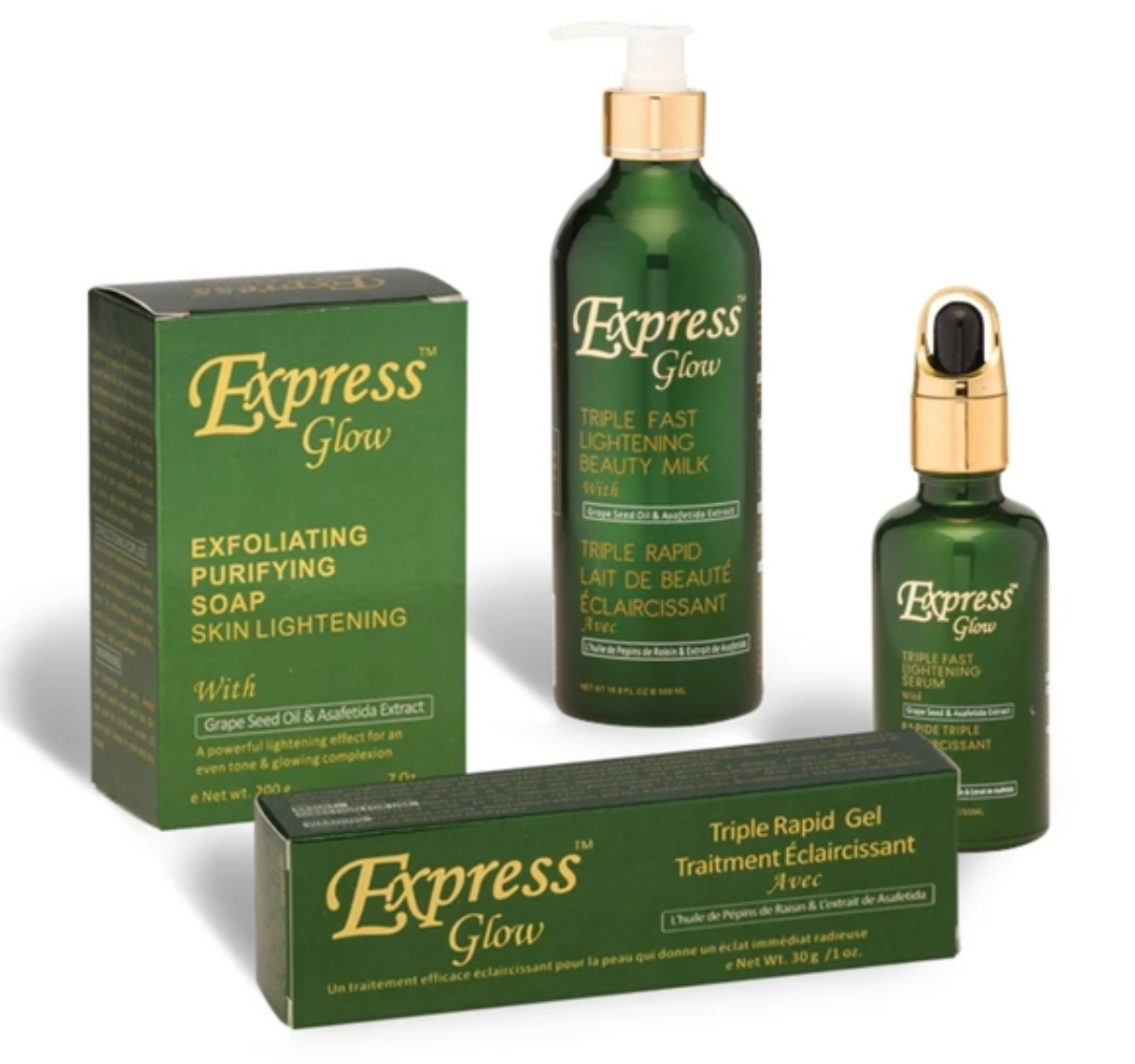 4-Piece Express Glow Triple Action Lightening Milk, Tube Gel, Serum & Bar Soap Set