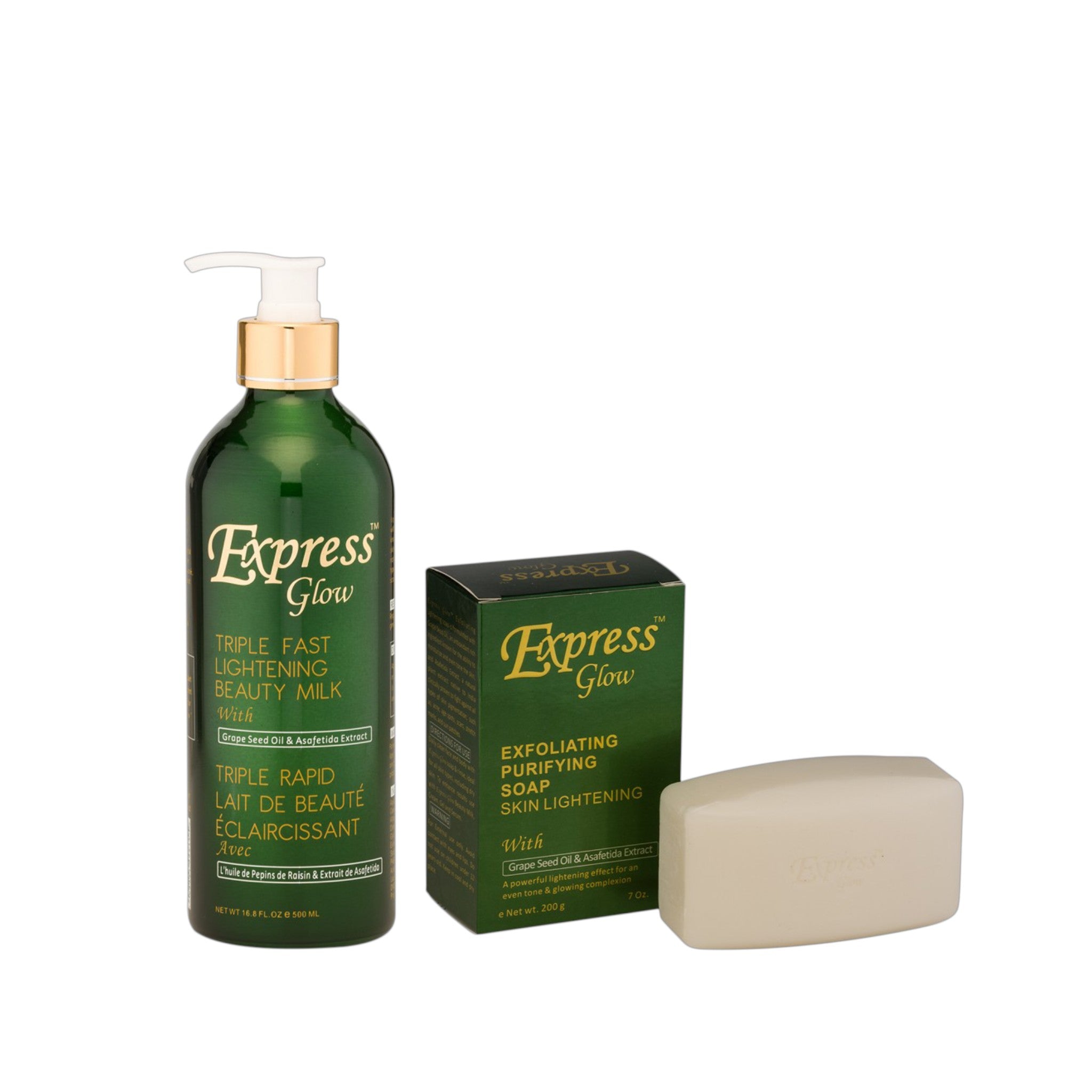 Express Glow Triple Fast Lightening Beauty Milk 16.8oz & Soap 7oz Set
